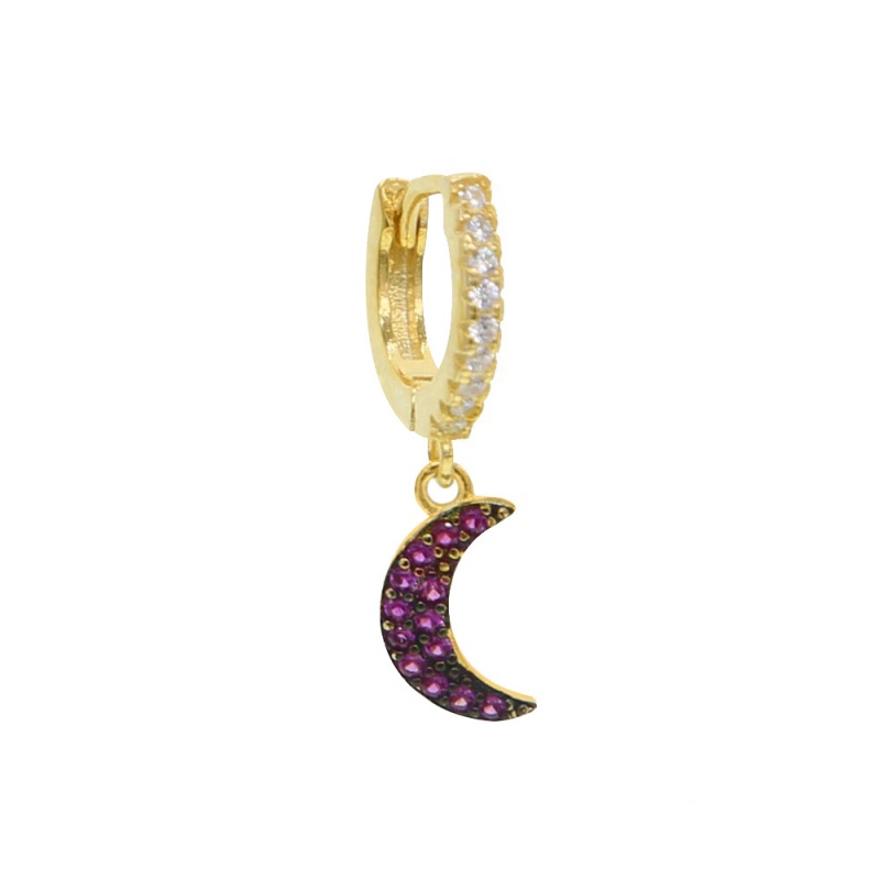 pendiente aro luna morada oro