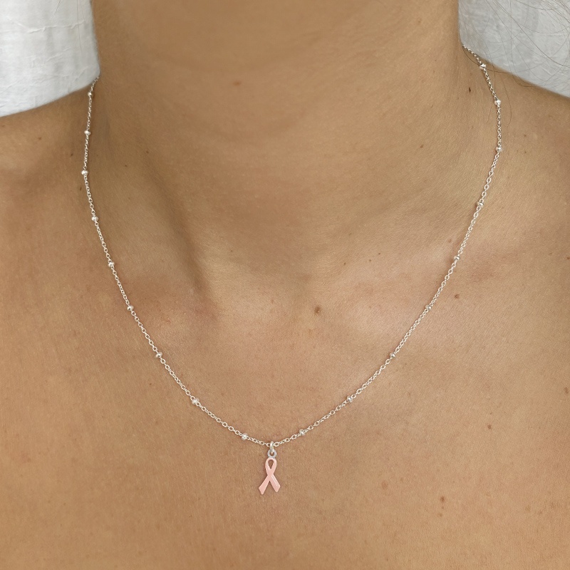 colgante lazo rosa plata 2