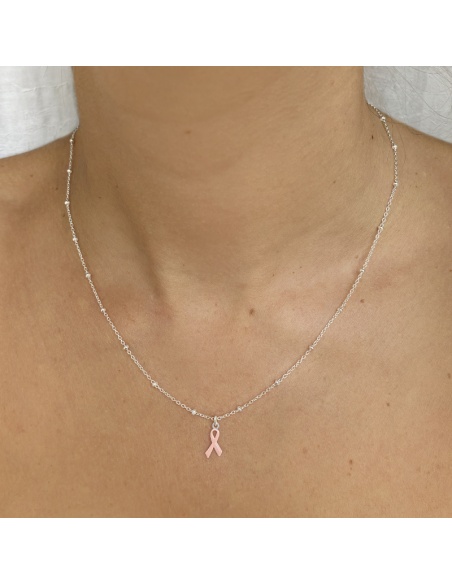 collar lazo rosa cancer plata