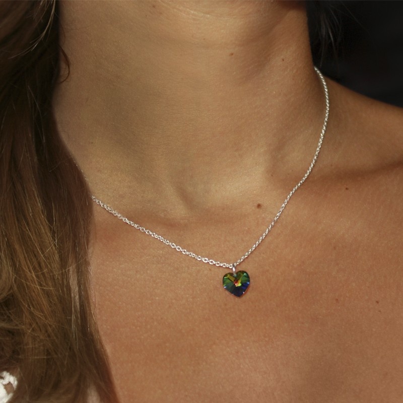 Colgante corazón swarovski azul-verde 2