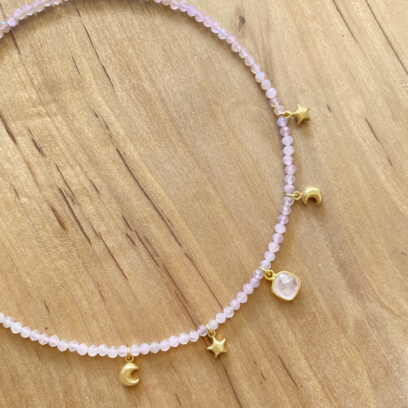 Collar cuarzo rosa oro