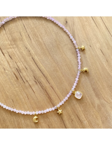Collar cuarzo rosa oro
