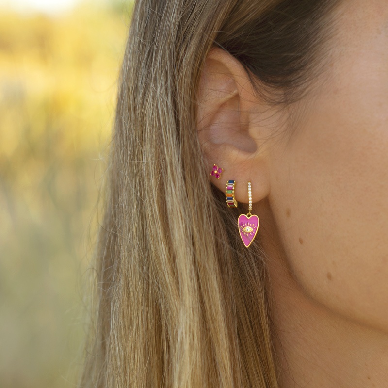 pendiente flor fucsia oro 2