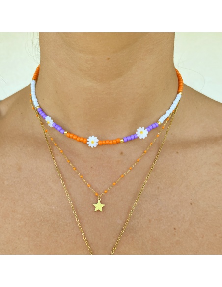 collares dorados naranja morado