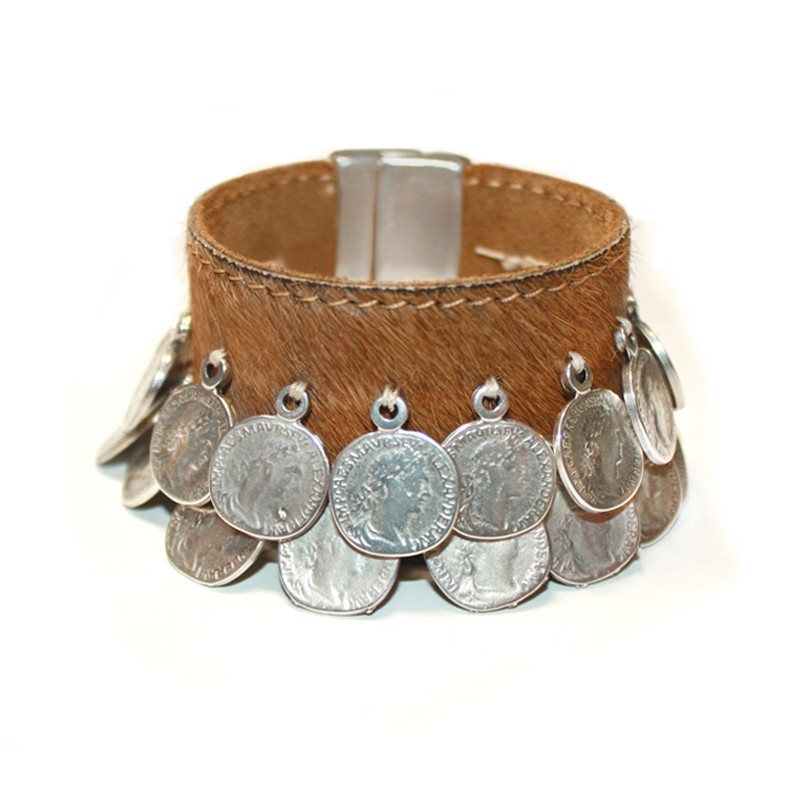 Pulsera cuero y monedas Safari