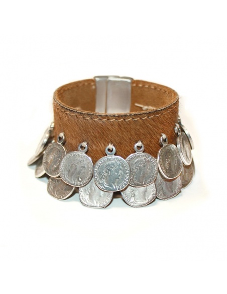Pulsera cuero y monedas Safari
