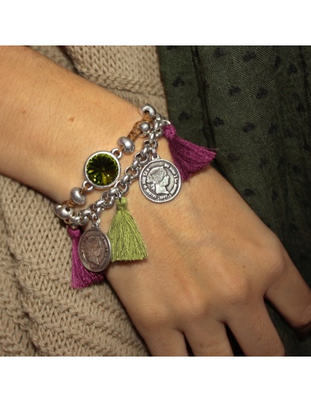 Pulseras zamak, borlas y swarovski