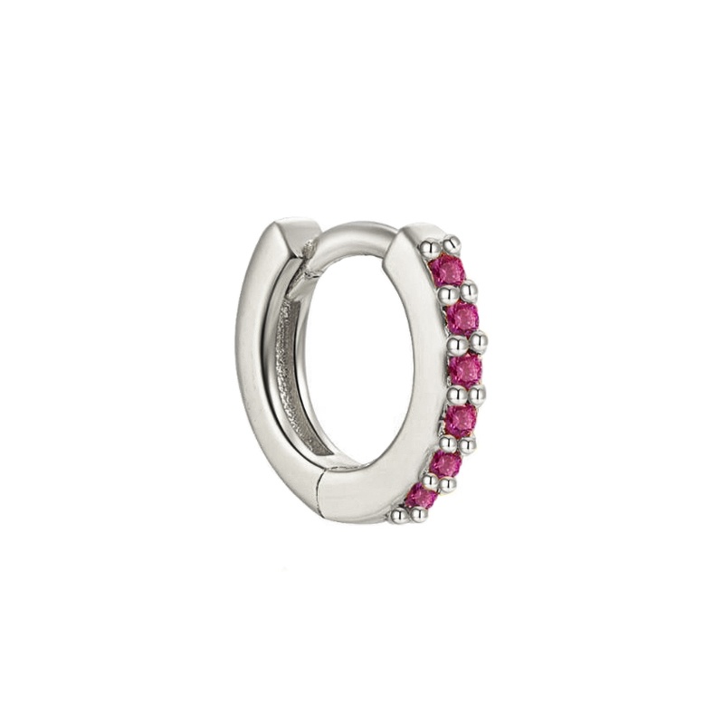Pendiente aro fucsia plata