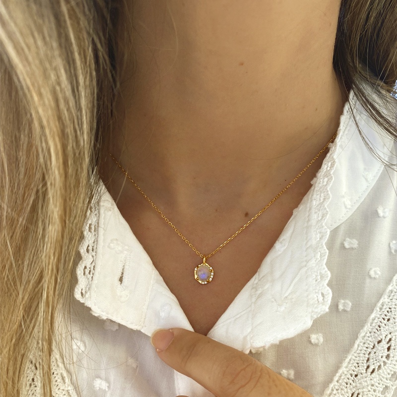 Collar piedra de luna oro circonitas 2