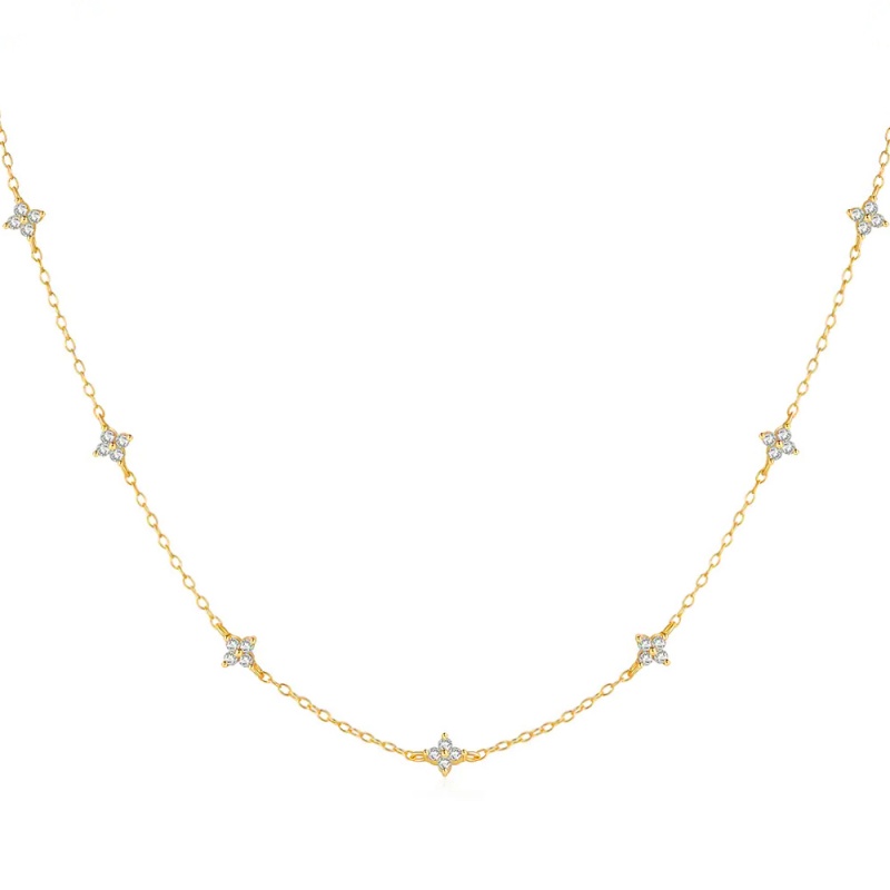 collar flores circonitas oro