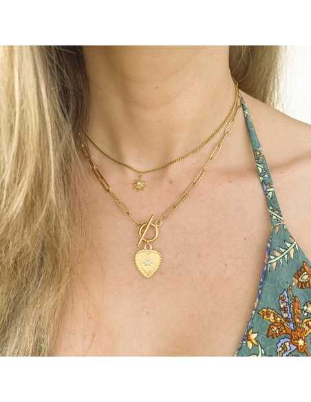 collar corazon acero