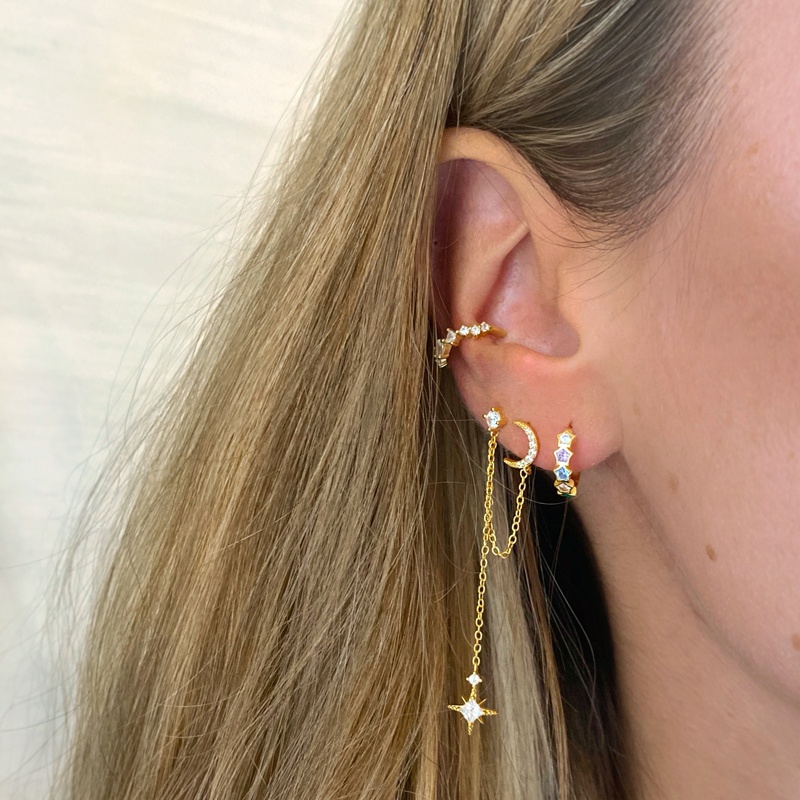 pendiente aro estrellas dorado 2