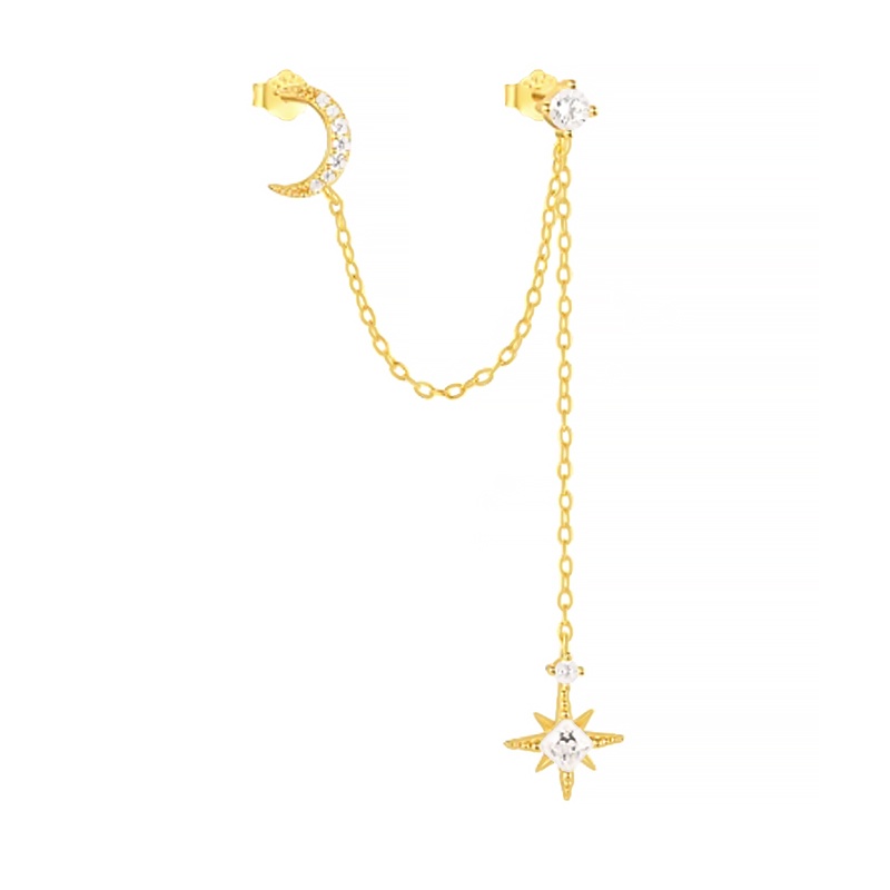 pendiente luna y estrella circonitas oro