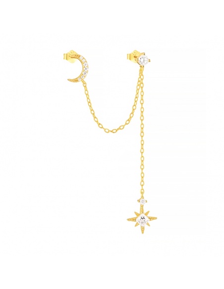 pendiente luna y estrella circonitas oro