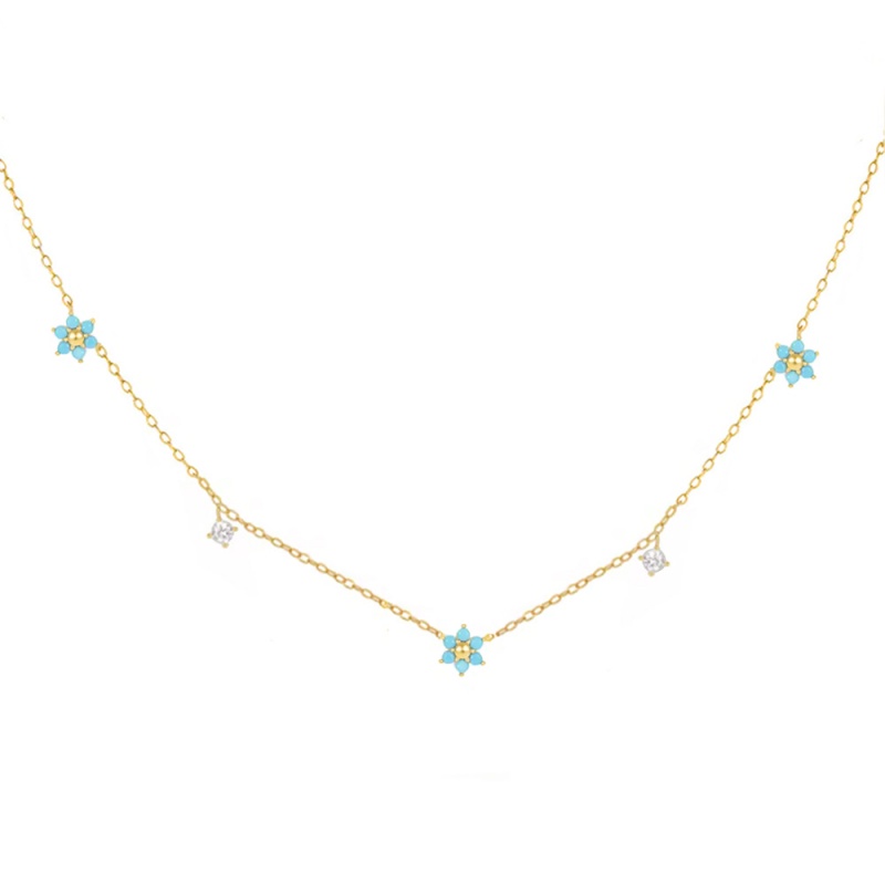 collar flores turquesas oro