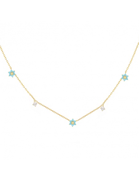 collar flores turquesas oro