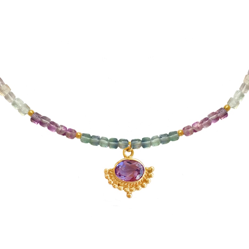 collar fluorita y amatista oro