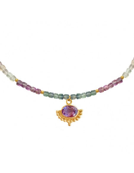 collar fluorita y amatista oro