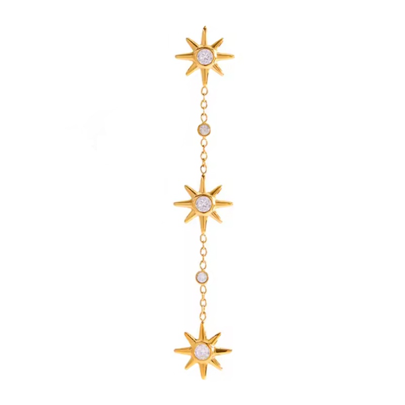 pendientes largos estrellas acero dorado