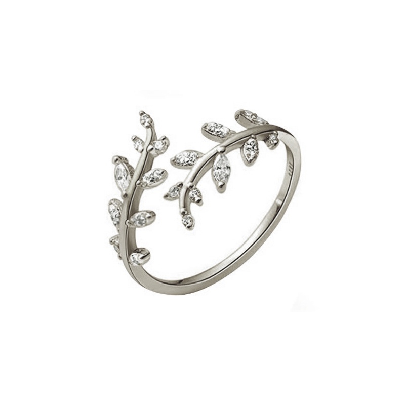 Anillo hojas plata circonitas