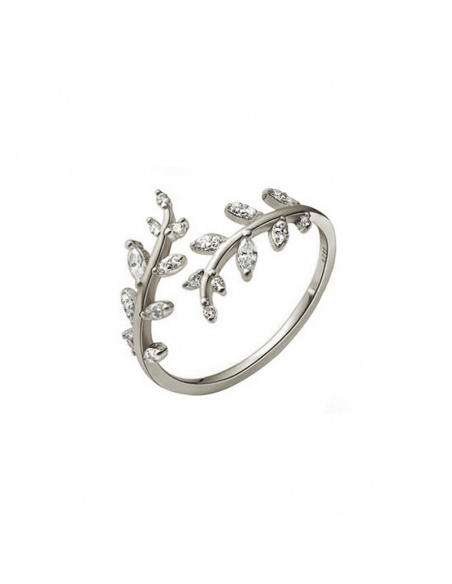 Anillo hojas plata circonitas