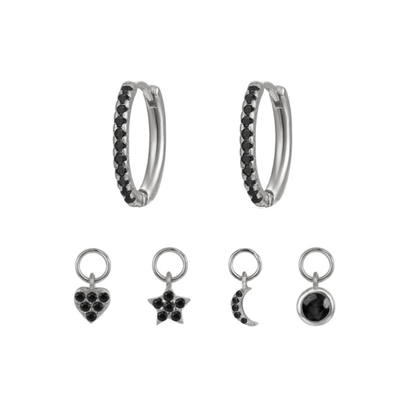 pack pendientes plata circonitas negras