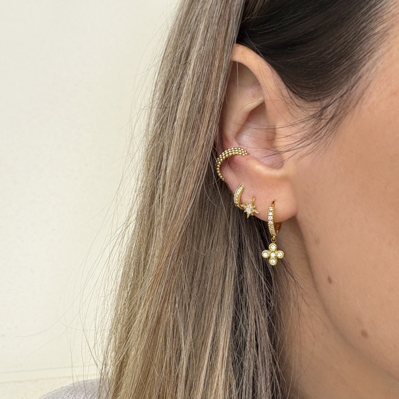 pendiente mini cruz circonitas dorado 2