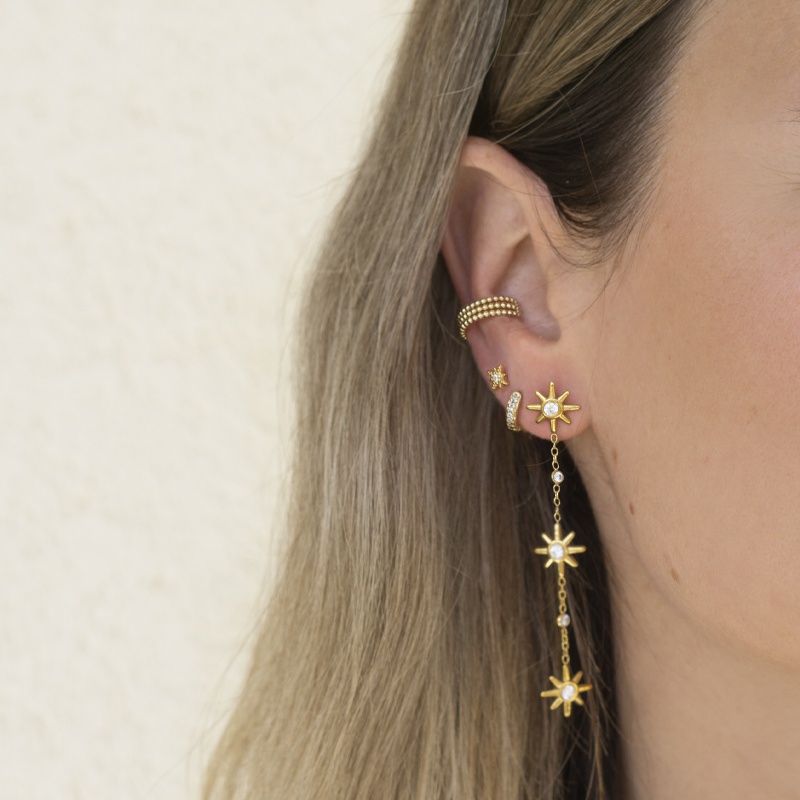 pendientes largos estrellas acero dorado 2
