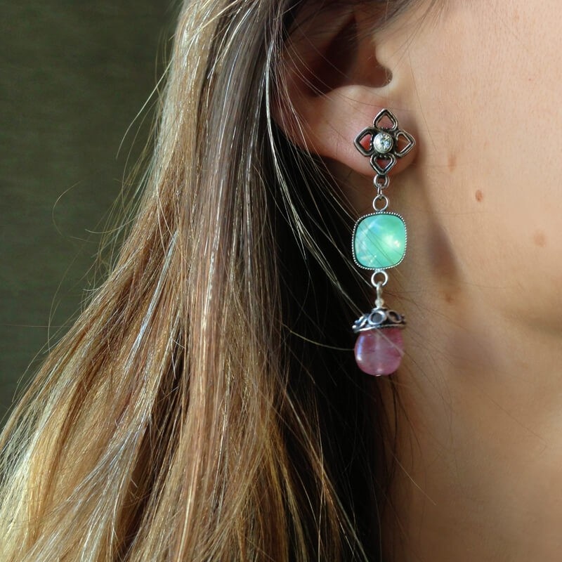 Pendientes swarovski y piedra Clematide 2