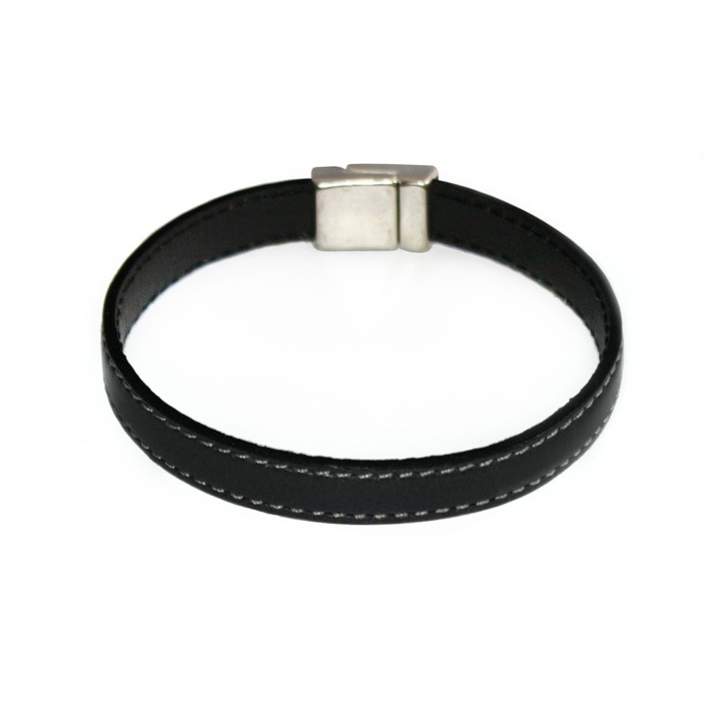 Pulsera cuero azul pespunte Marino 2