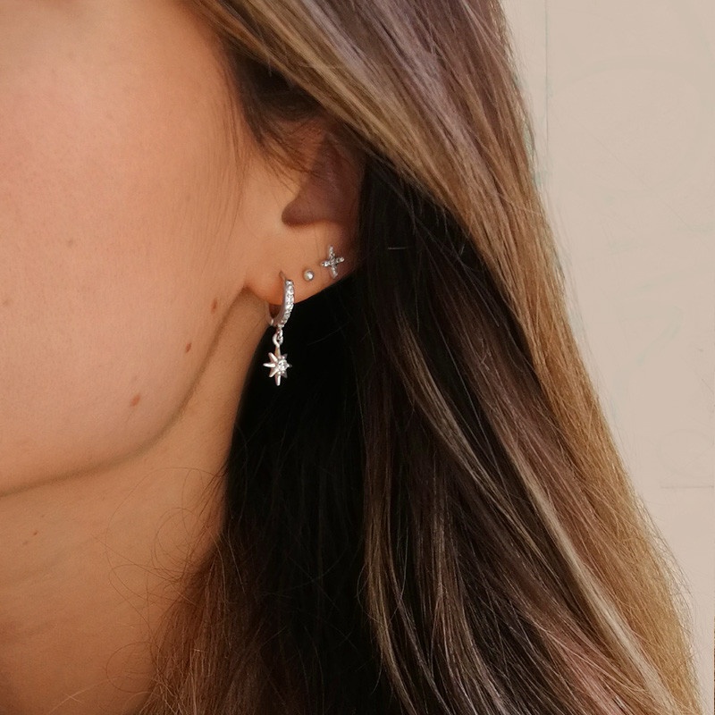 Pendiente estrella polar plata circonita 2