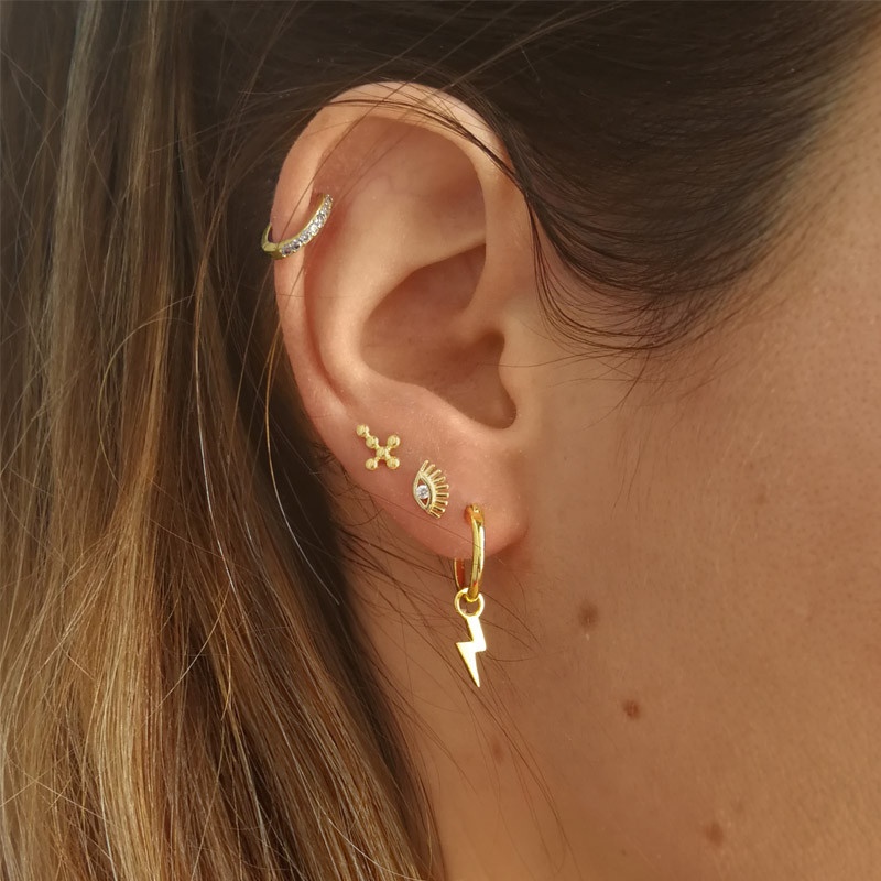 Pendientes ojo circonita plata oro 2